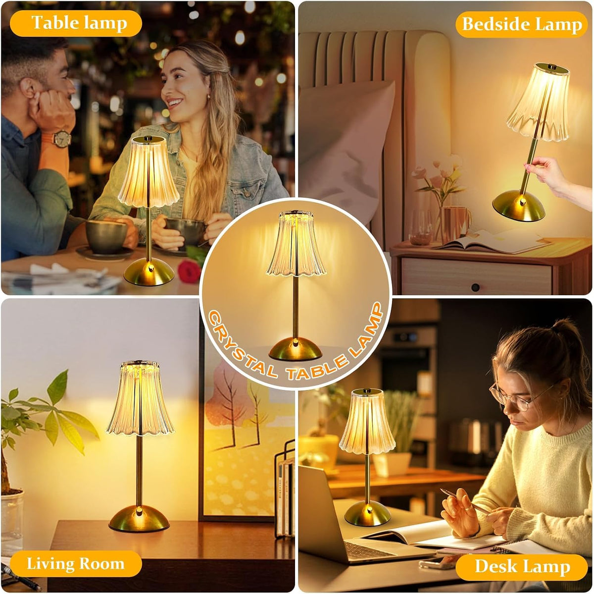 Cordless Table Lamp Rechargeable Desk Lamp for Nightstand,Bedside,Kitchen,Living Room High Capacity Battery Powered-2600mAh
