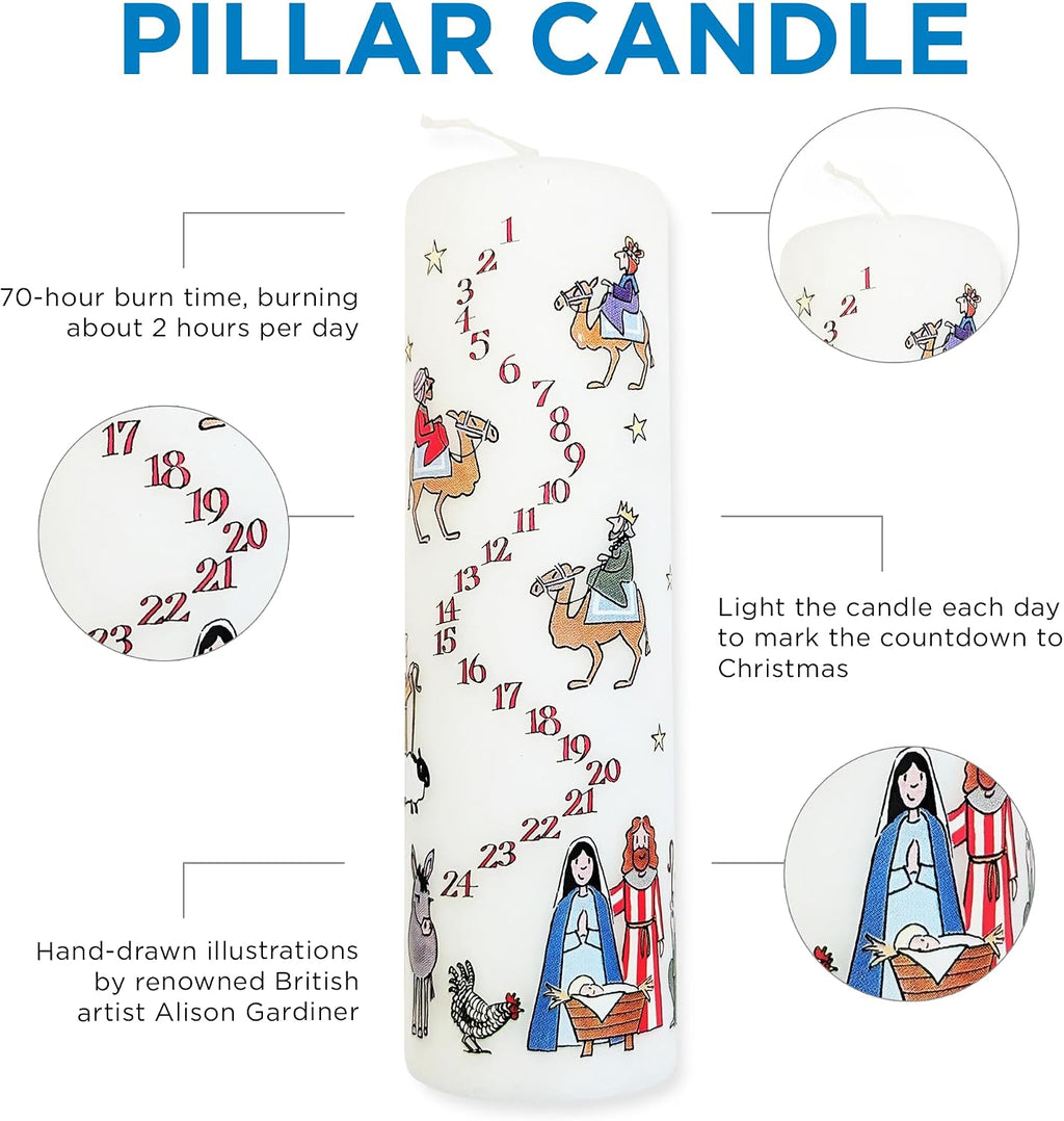 Alison Gardiner Nativity Advent Pillar Candle, 70hr Burn Time, Unscented