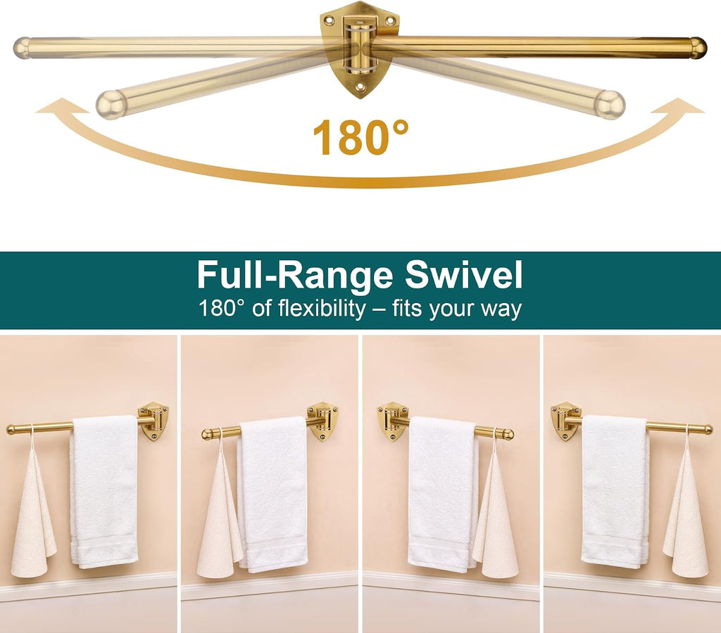 12" Wall Mounted Drying Rack, Foldable & Pull-Out Clothes Hanger, Brushed Gold