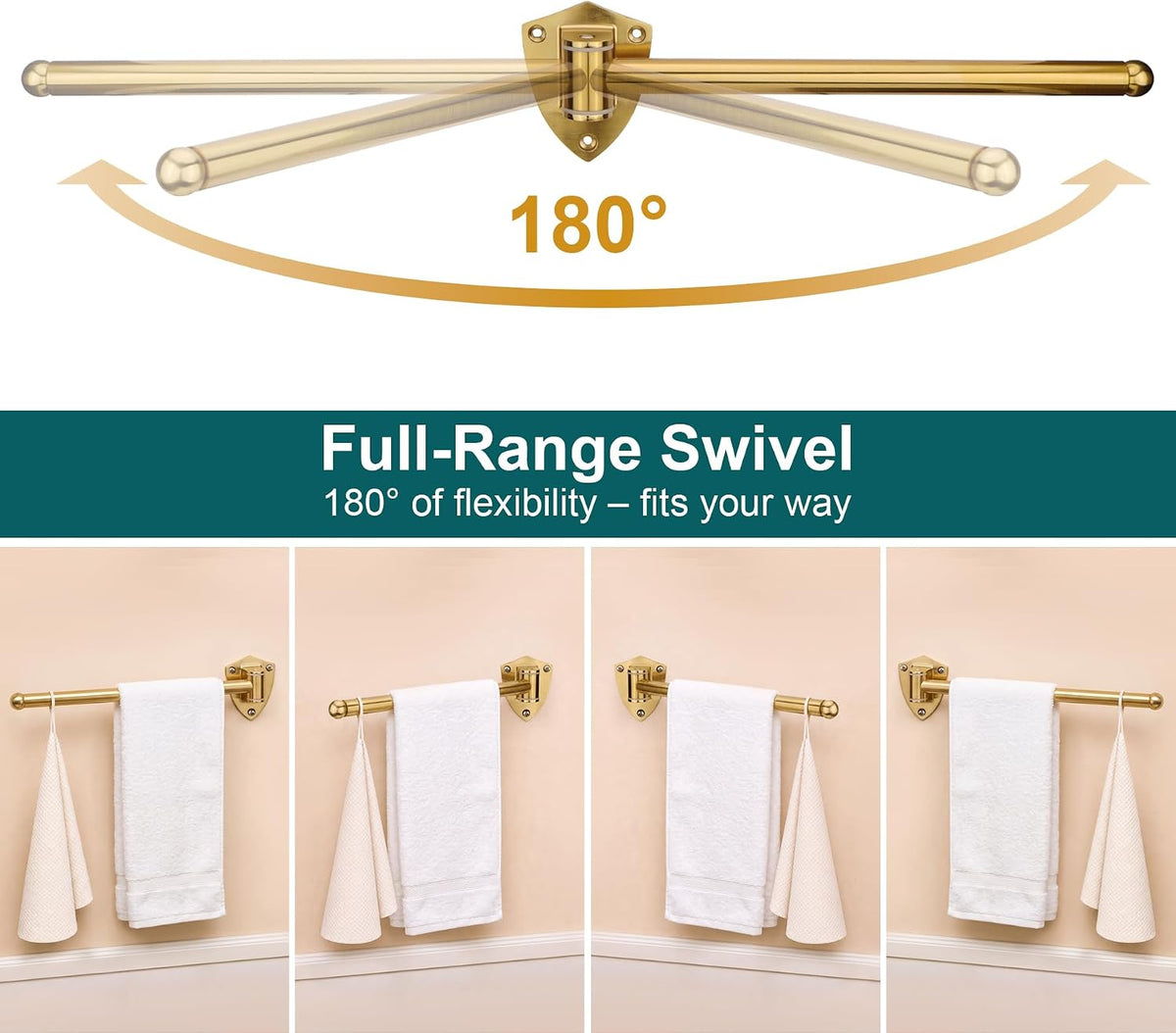 12" Wall Mounted Drying Rack, Foldable & Pull-Out Clothes Hanger, Brushed Gold