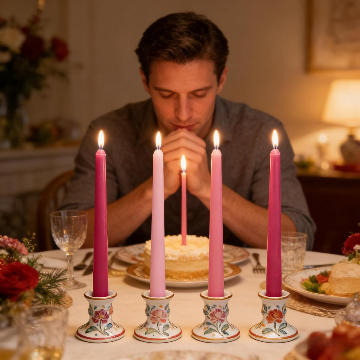 Gradient Hot-Pink Taper Candles for Wedding Valentine's Day