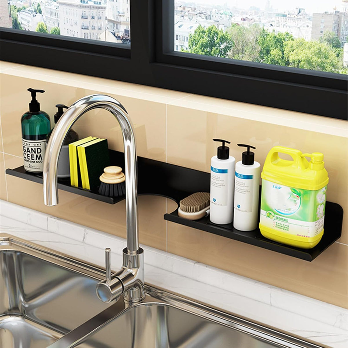 SetGame 24 Inch Metal Sink Shelf for Kitchen Sponge Organizer Holder Over The Faucet - Bathroom Shelf Kitchen Dish Soap Cleaning Brush Holder Organizers Storage Rack Over The Faucet