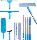 Window Squeegee Cleaner with 4 Stainless Steel Extension Poles, 58inch Long Reach, Scrubber, Glass Scraper, Bendable Duster, 2 Scrubber Cloth for Window, Car, Professional Cleaning Kit