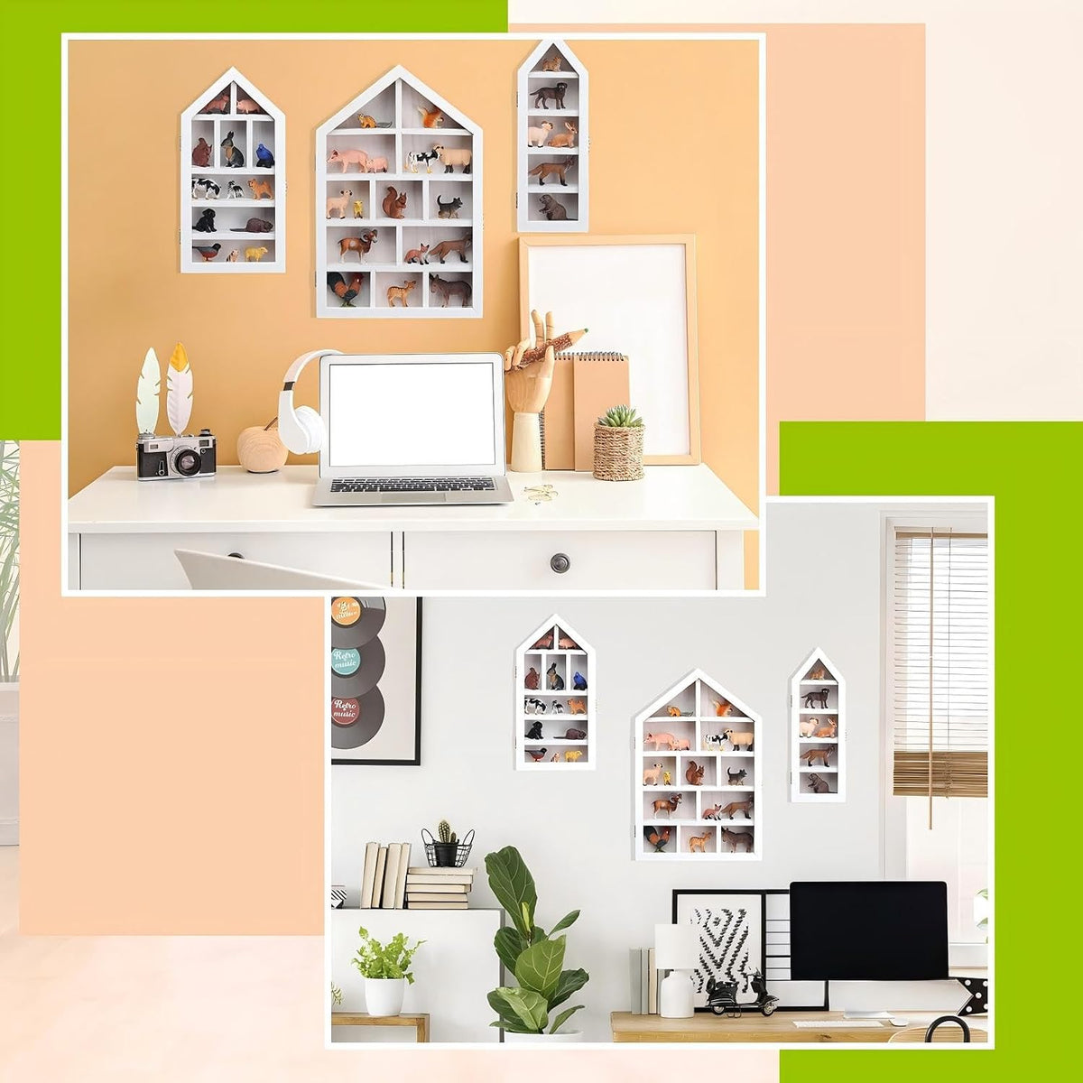 DoubleFill 3 Pcs Trinket Shelf Shadow Box, White, House Shape