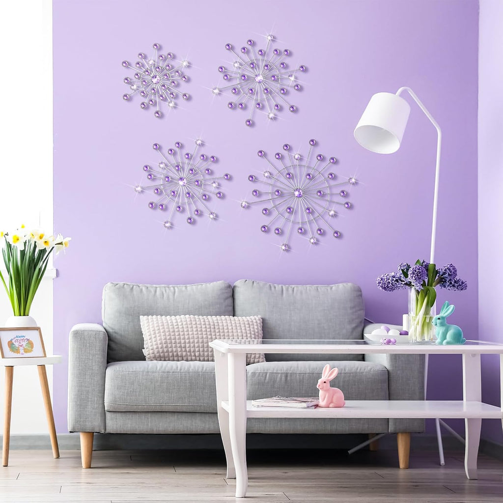 Blulu 4 Pcs Purple Wall Art Metal Starburst Decor Lavender Wall Decor