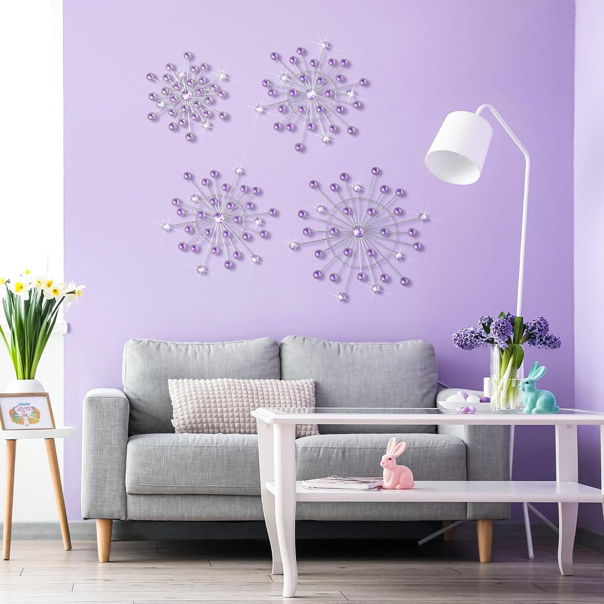 Blulu 4 Pcs Purple Wall Art Metal Starburst Decor Lavender Wall Decor