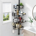 Corner Shower Caddy Tension Pole 4-Tier Rustproof Bathroom Organizer-Black