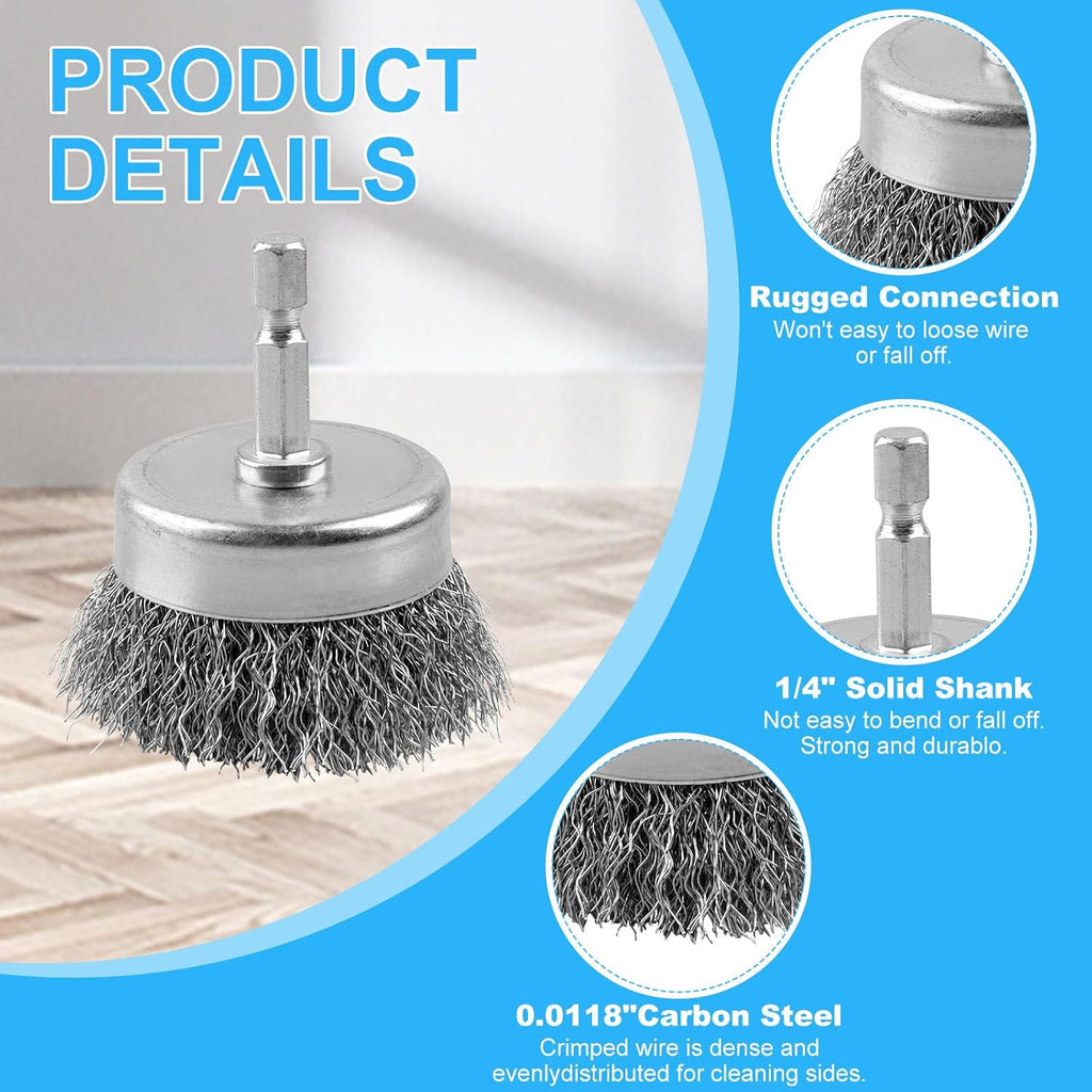 Rocaris 10 Pack 2 Inch Wire Cup Brush with 1/4-Inch Hex Shank
