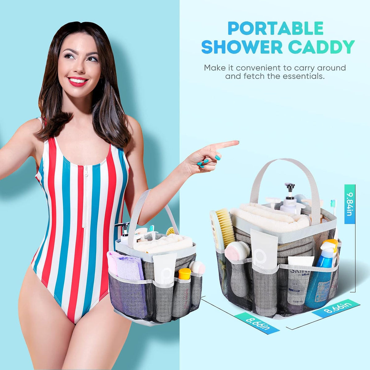 EUDELE 2 Pack Mesh Shower Caddy Portable for College Dorm Room Essentials, Shower Caddy Dorm with 9-Pocket Large Capacity,Shower Bag for Beach,Swimming,Gym