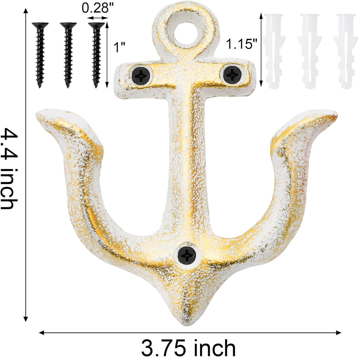 yarlung 4 Pack Vintage Wall Hooks Nautical Anchor Design, Shabby Chic Cast Iron Coat Hooks Rack, Decorative Wall Mount Rustic Metal Towel Hanger, 4 Colors