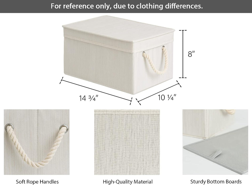 StorageWorks Storage Bins with Lids, Fabric Boxes for Closet, Ivory White