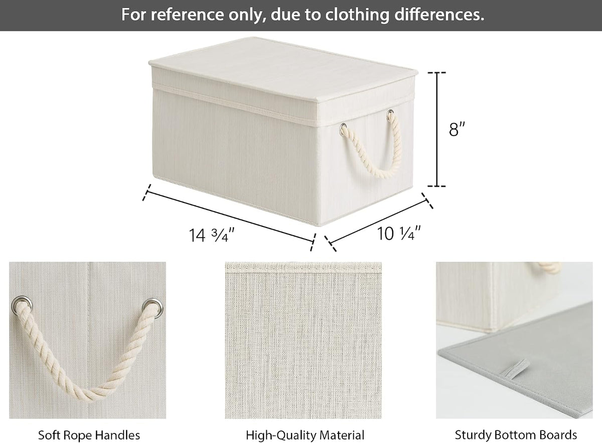 StorageWorks Storage Bins with Lids, Fabric Boxes for Closet, Ivory White