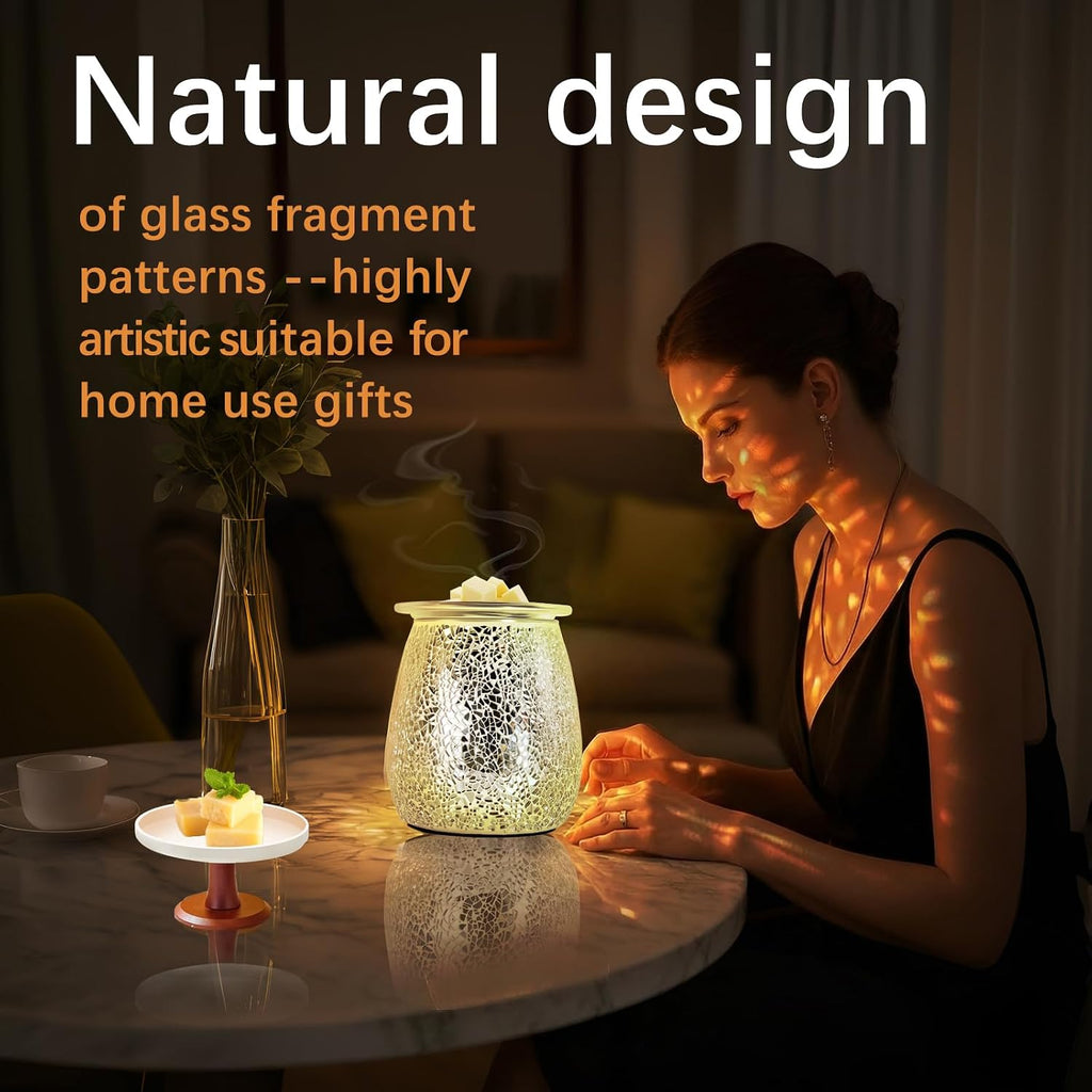 Electric Wax Warmer,Electric Wax Melt Warmer，Ice Crack Glass Pattern for Home Office Gifts & Decor (Cracked Glass)