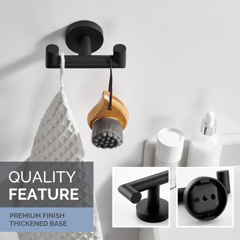 Angle Simple Double Towel Hook for Bathroom, Robe Coat Hook, Matte Black