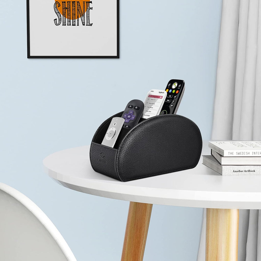 FINTIE Remote Control Holder with 6 Compartments Vegan Leather