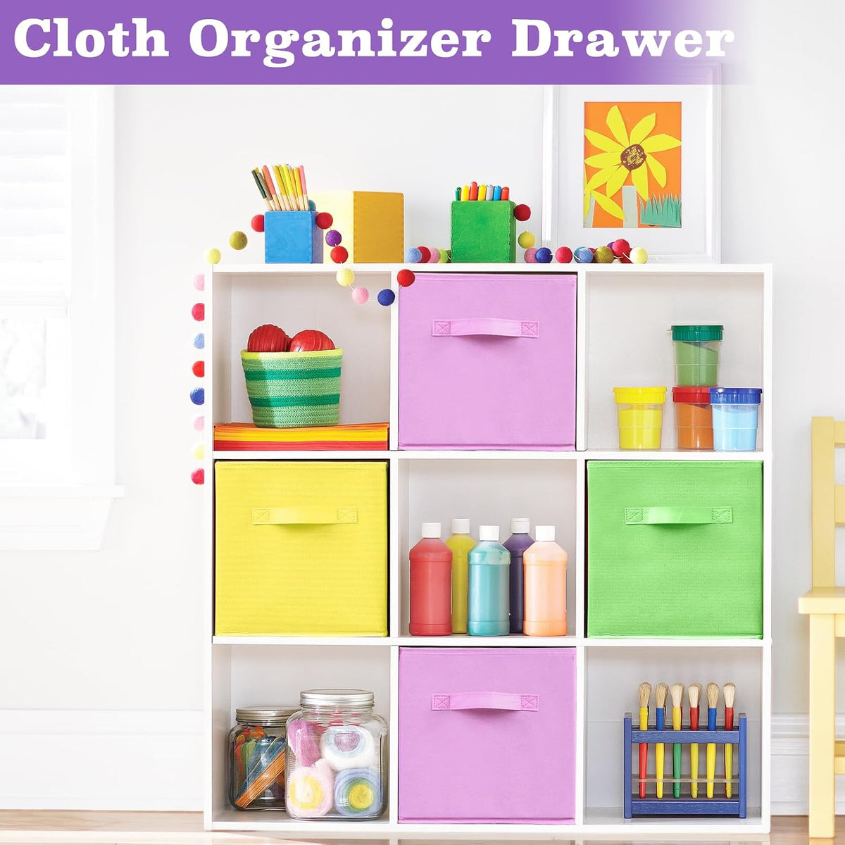 6Pack Fabric Storage Bins, Cloth Organizer Baskets, 10.6In, 6Color