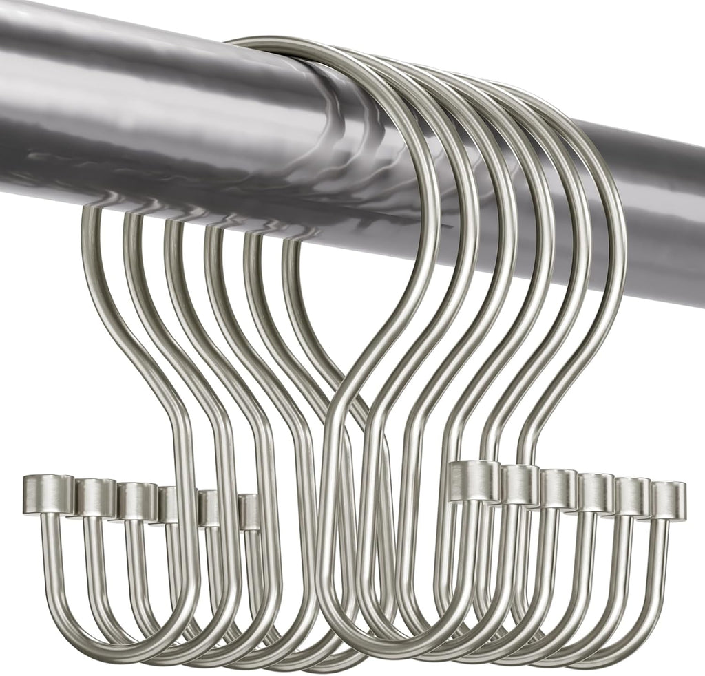 Bathway Shower Curtain Hooks Nickel Shower Curtain Rings with Cylinder, Shower Curtain Hangers 12Pcs Metal Double Shower Curtain Hooks Rust Proof, Smooth Shower Hooks Rings for Shower Curtain