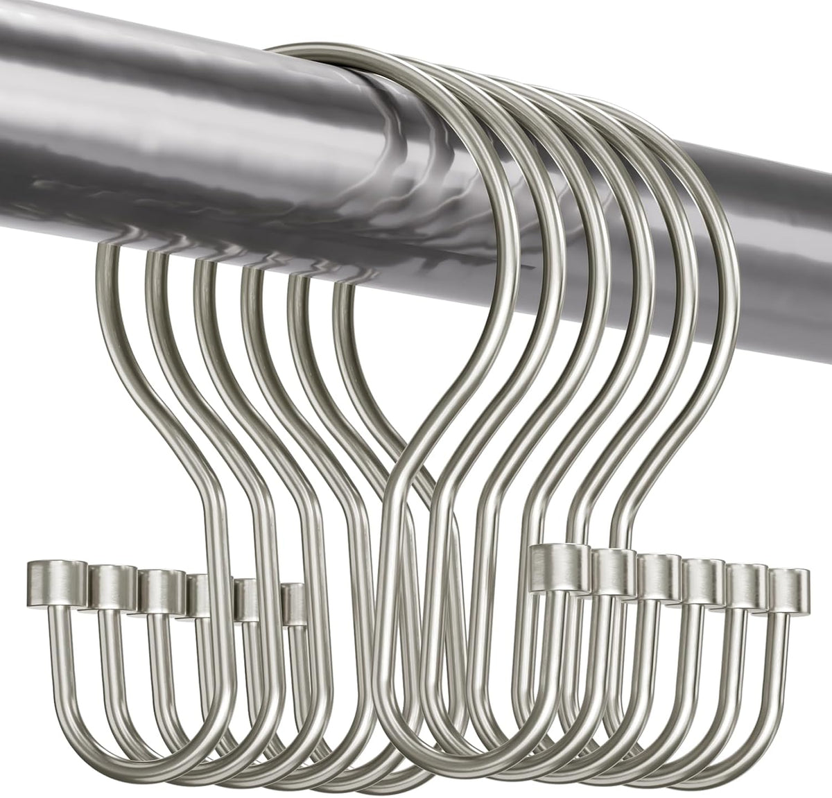 Bathway Shower Curtain Hooks Nickel Shower Curtain Rings with Cylinder, Shower Curtain Hangers 12Pcs Metal Double Shower Curtain Hooks Rust Proof, Smooth Shower Hooks Rings for Shower Curtain