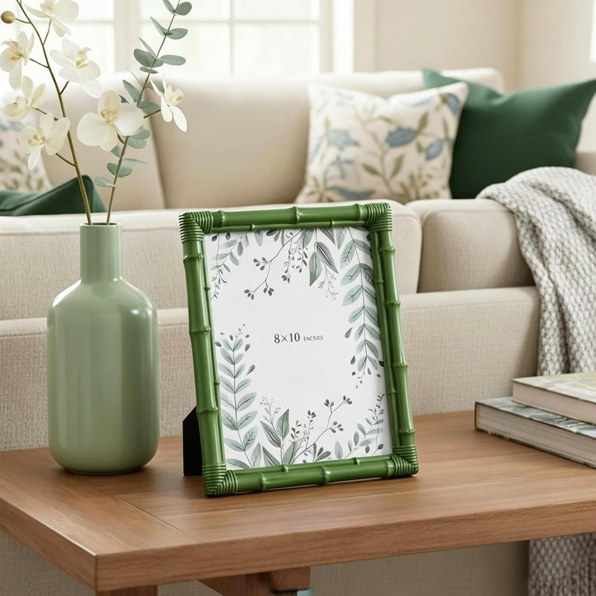 8x10 Picture Frame, Resin Photo Frame Natural Bamboo Inspired Handcrafted Decorative Frame with Tempered Glass Holiday Gift Home Gallery Wall Mantel Display Studio Office Hallway Décor, Green