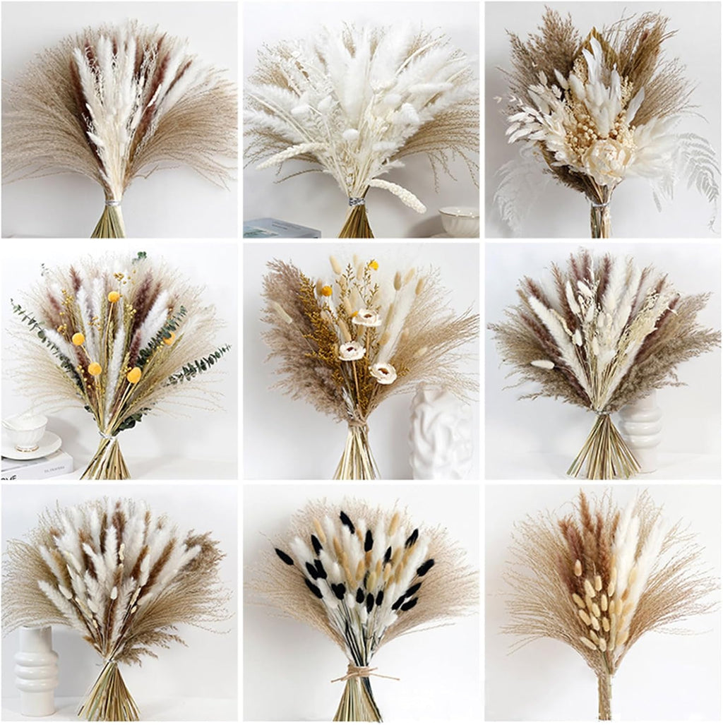 17" Tall Dried Pampas Grass & Bunny Tails & Reed Grass, Boho Floral Decor