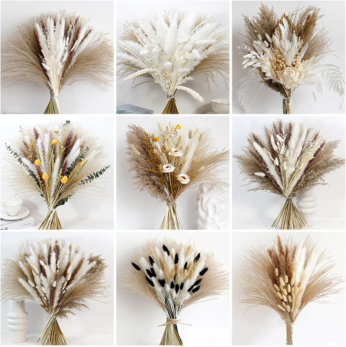 17" Tall Dried Pampas Grass & Bunny Tails & Reed Grass, Boho Floral Decor
