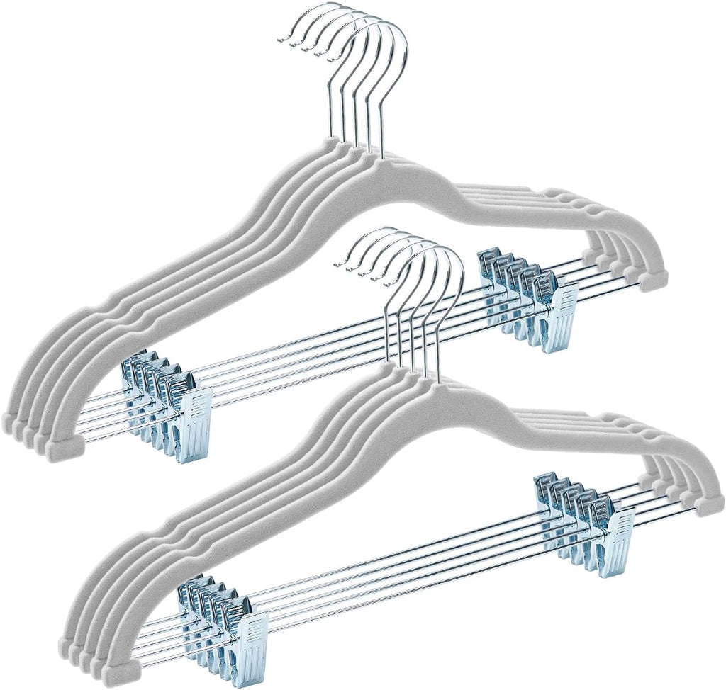 HOUSE DAY Velvet Pant Hangers with Adjudtable Clips 10 Pack, Gray