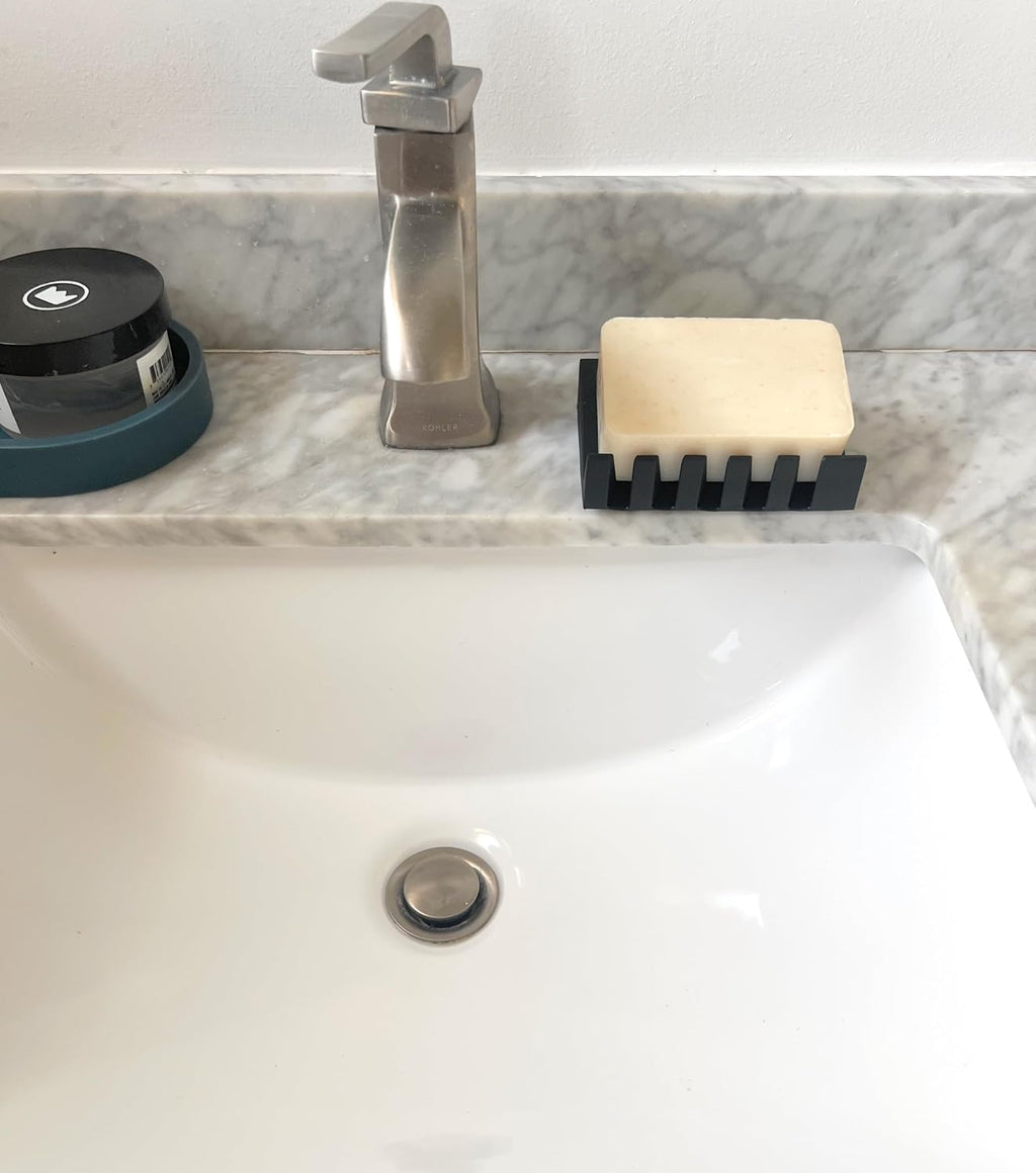 Silicone Draining Soap Dish, Sloped Angled Design, Chevron Pattern, Universal Fit, Extra Thick (Grey, 4.5"x3.2")