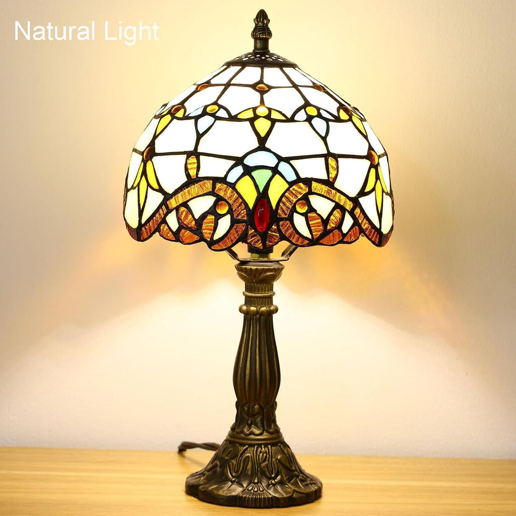 Tiffany Style Table Lamp, Baroque Style Stained Glass Lamp, 8 Inch Small Antique Lamp, for Bedside Nightstand Bedroom Living Room Home Office, Include LED Bulb