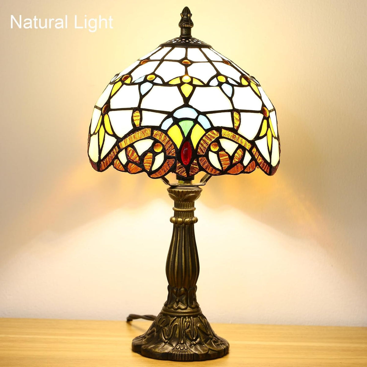 Tiffany Style Table Lamp, Baroque Style Stained Glass Lamp, 8 Inch Small Antique Lamp, for Bedside Nightstand Bedroom Living Room Home Office, Include LED Bulb