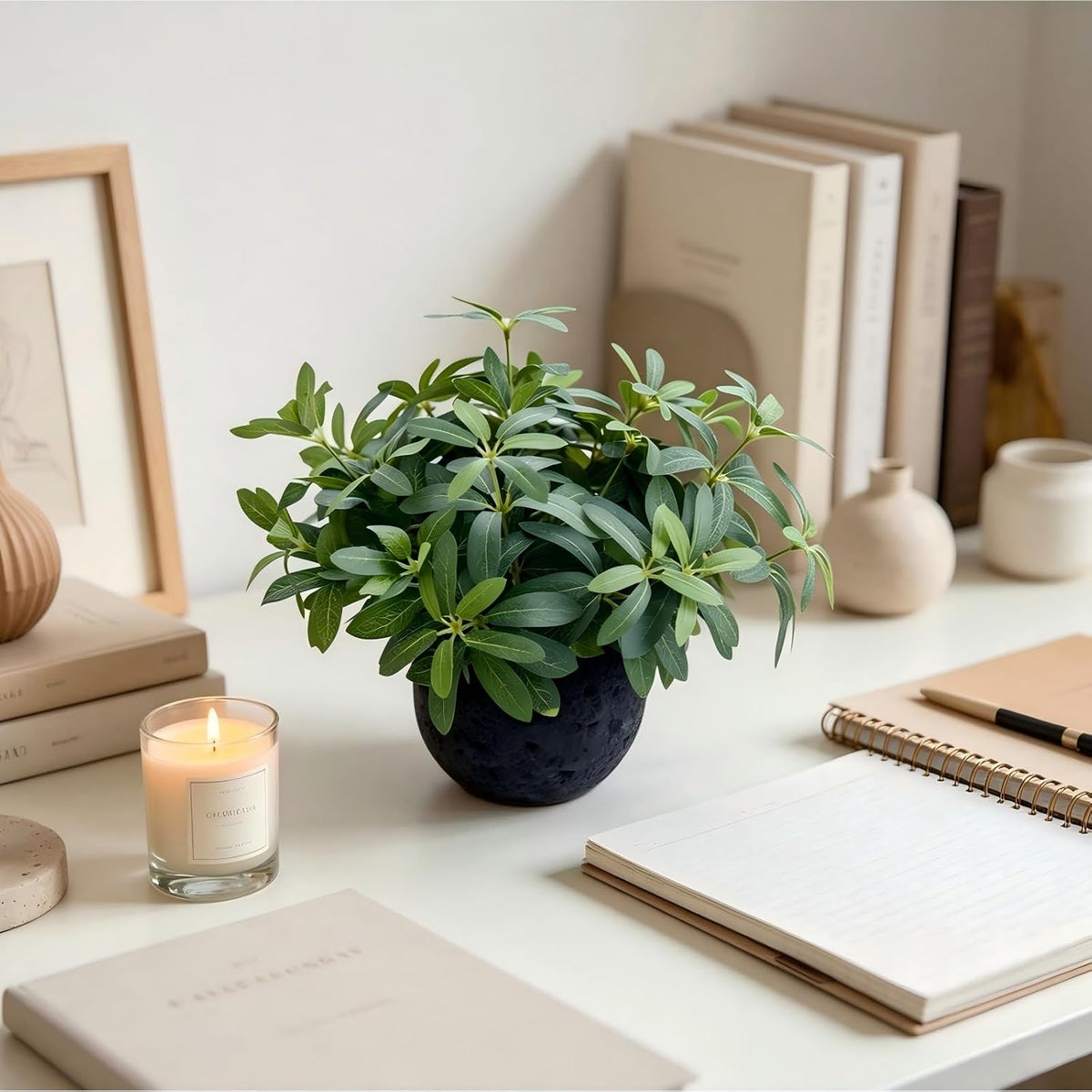 AlphaAcc 9.5" Artificial Olive Plant Black Pot Indoor Tabletop Decor