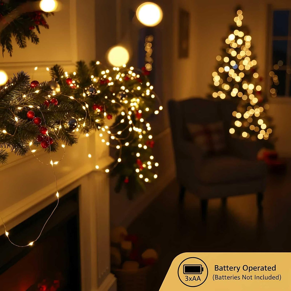 QBIS 2 Pack 40 LED Warm White Fairy Lights, Silver Wire, 6.5ft Each
