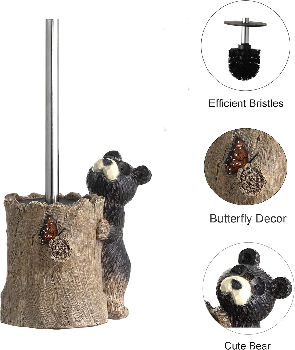 Bear Toilet Brush Holder Set, Black Bear Toilet Bowl Brush Cleaner Bathroom