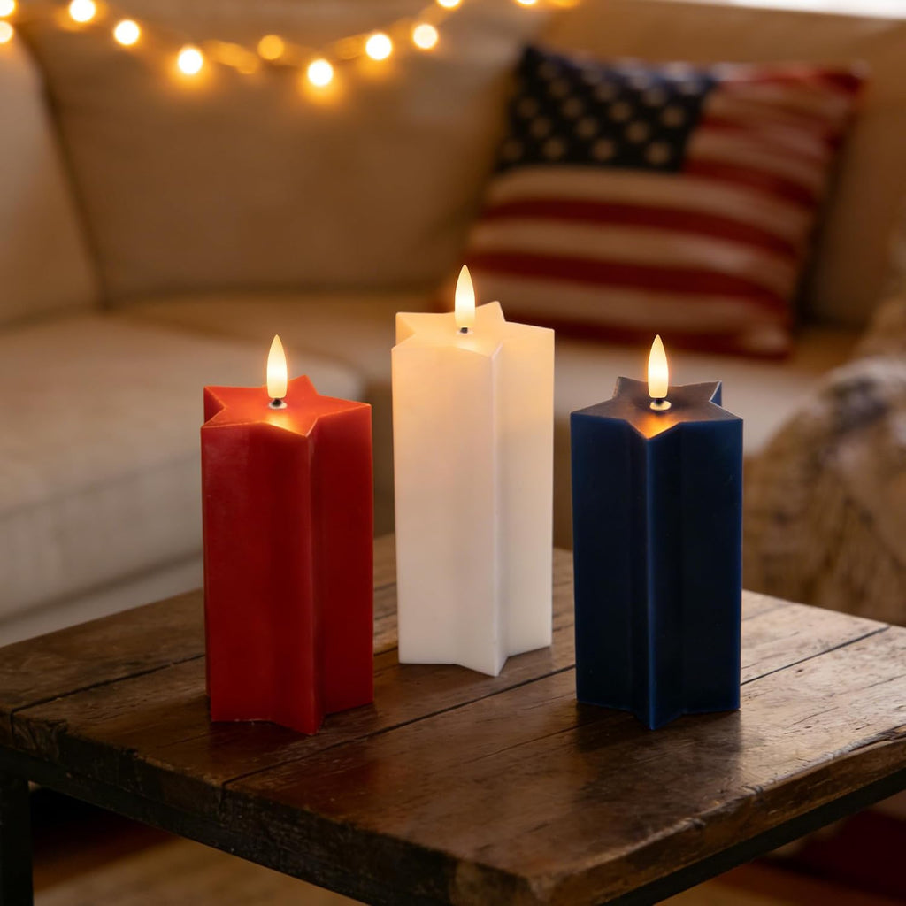 4th of July Flameless Candles with Remote, Red White and Blue LED Candles