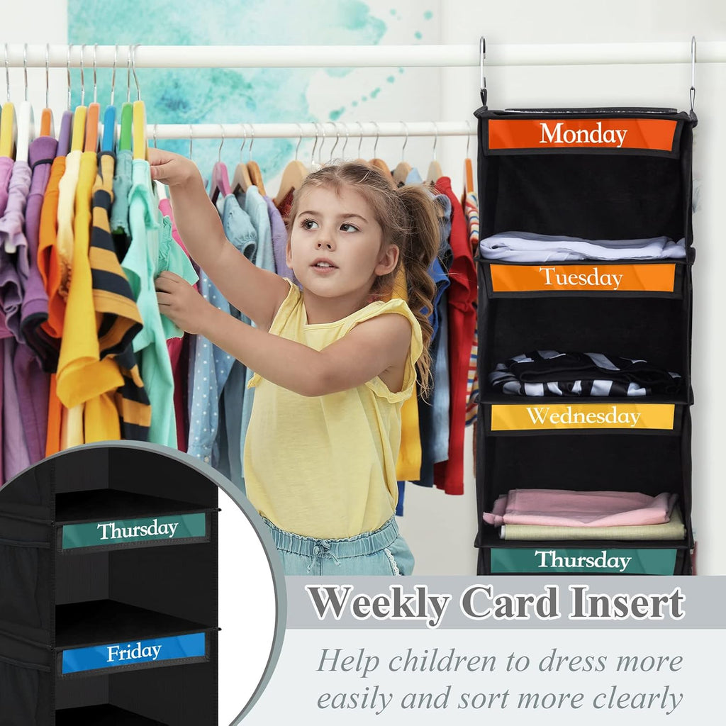 Amylove 2 Pcs 6 Shelf Hanging Weekly Clothes Organizer for Kid,Black
