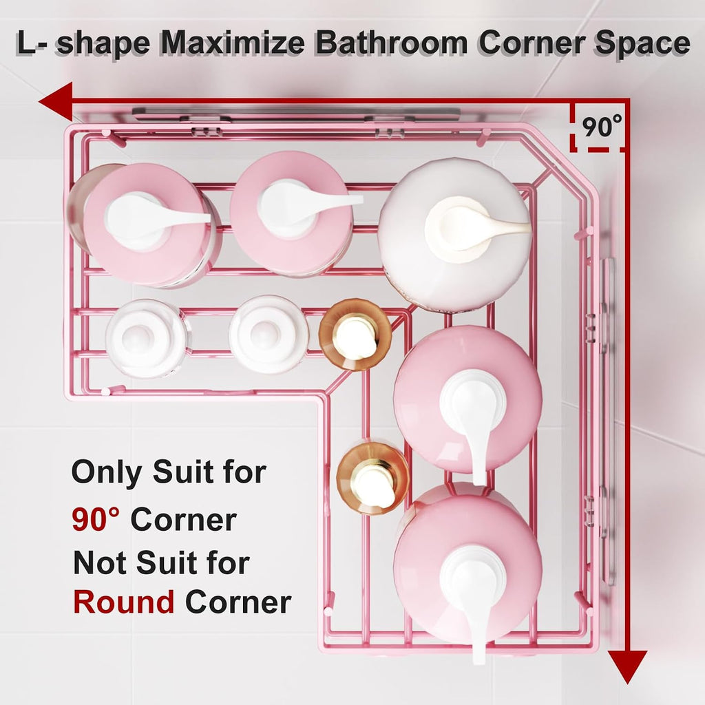 Liuoud Corner Shower Caddy, 5 Pack Adhesive Stainless Steel Organizer, Pink