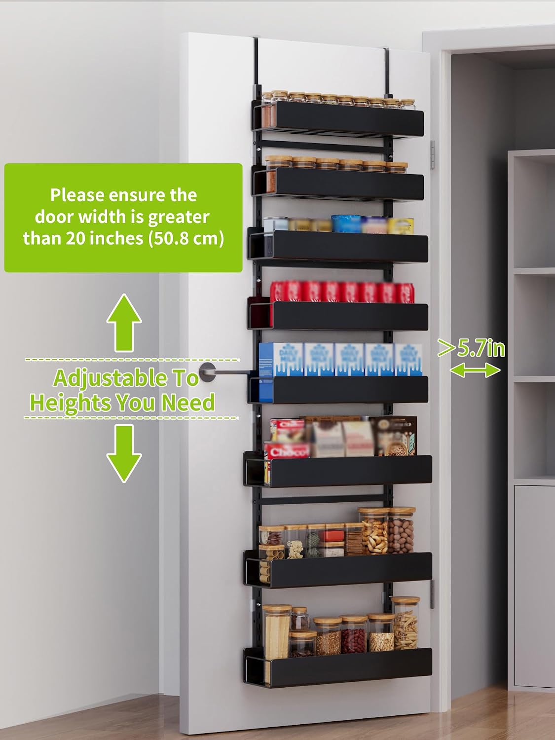 8-Tier Over Door Organizer, Sturdy Slim Hanging Spice Rack for Cabinet & Pantry, Black
