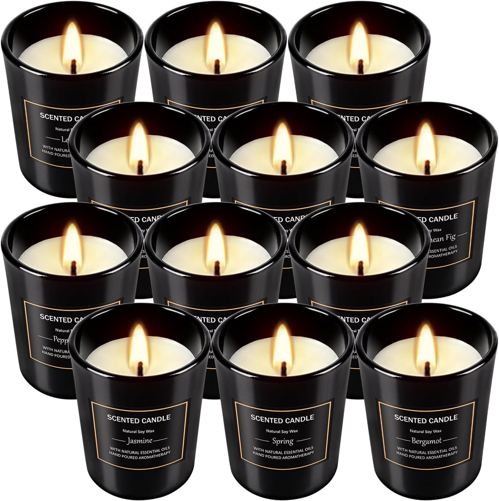 12 Pack Scented Black Candles Gift Set for Dad, Soy Wax Aromatherapy Candles for Home, 12 Masculine Fragrances, Gift from Daughter/Son for June Holiday, Stress Relief & Relaxation for Men
