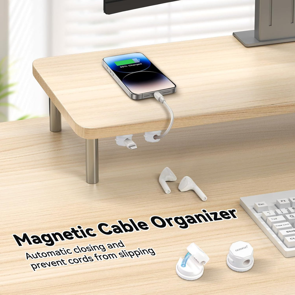 aceyoon 8 Pack Magnetic Cable Clips Cord Holder, Desk Cable Management [1s Lock] Rotatable Spring Cable Clips Adhesive Wire Management for USB Charger Cord, Nightstand, Car, Office, Home (White)