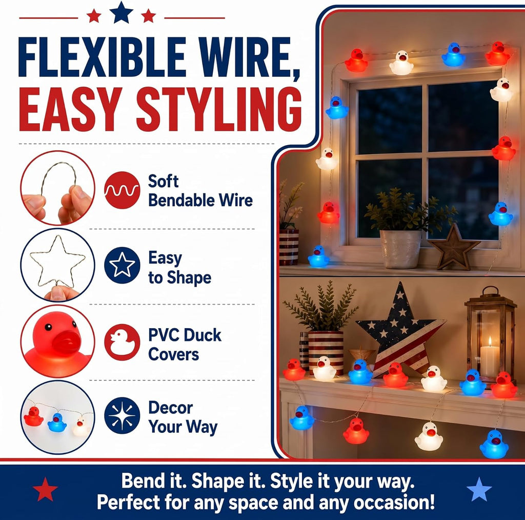 Deekin 1 Pcs Patriotic Rubber Duck String Light Battery Operated