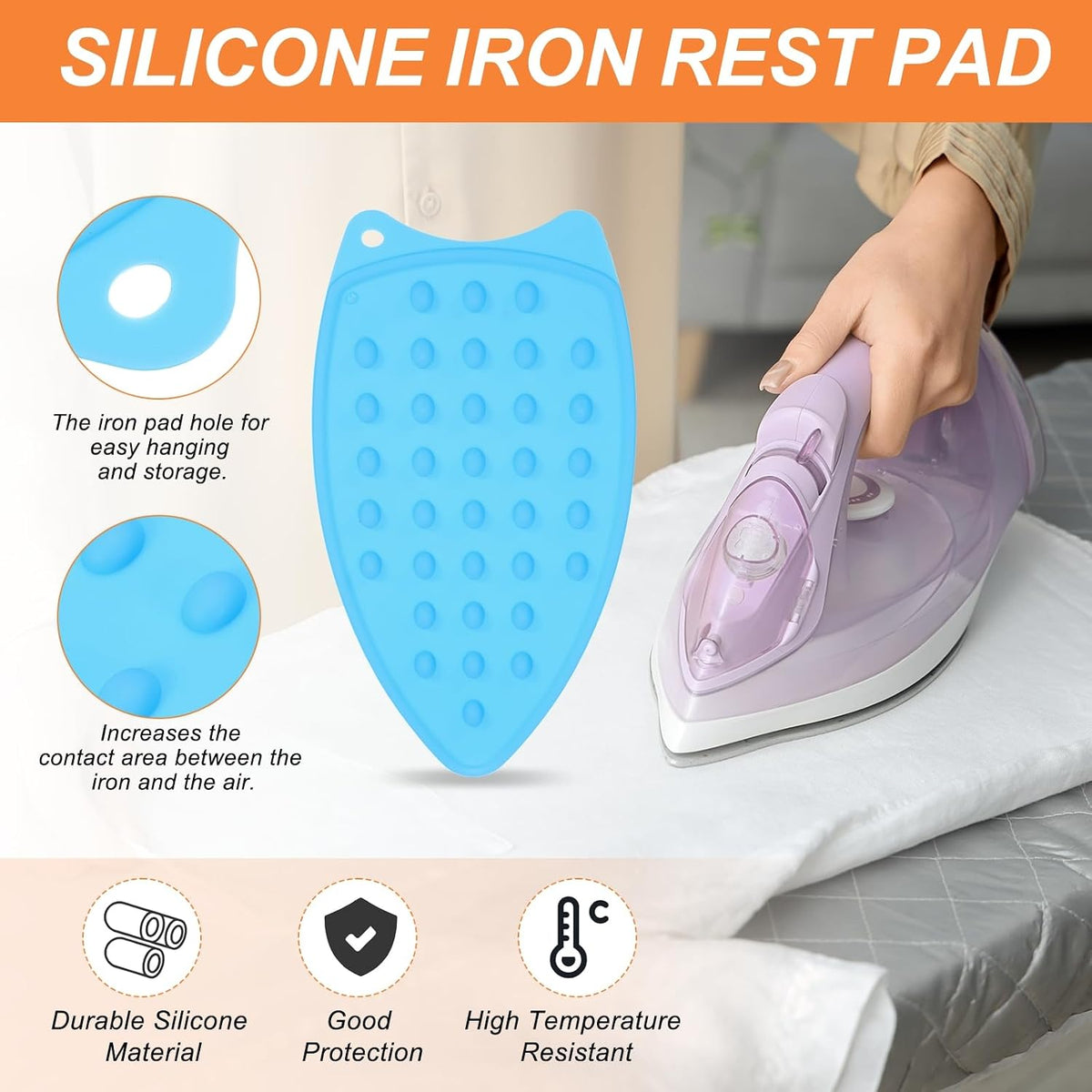 PATIKIL Silicone Iron Rest Pad, Multipurpose Hot Heat Resistant Iron Rest Plate Protective Pad for Ironing Board Hot Resistant Steamer Steam Compact Mat, Blue