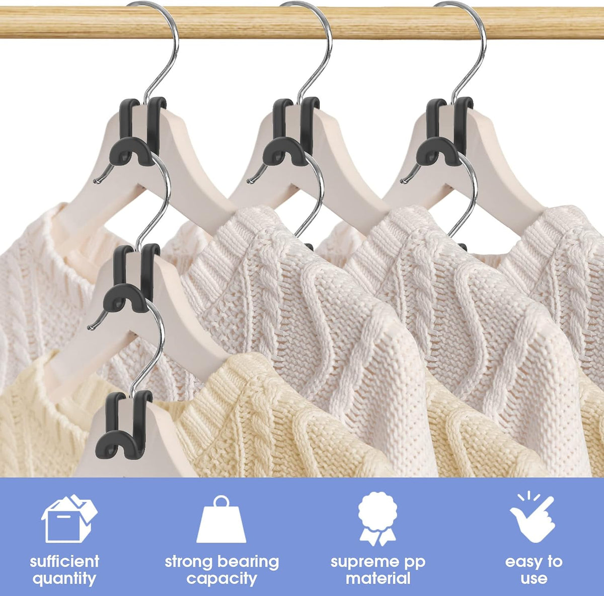 80Pcs Space Saving Hanger Hooks, Plastic Hanger Connector Hooks Black