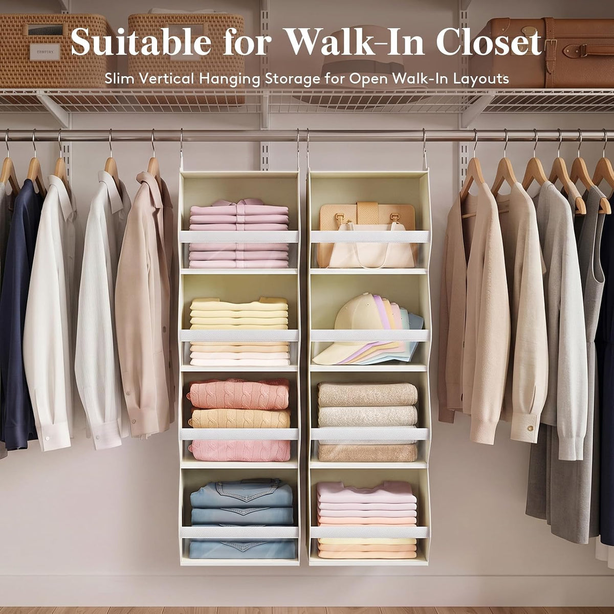 Lifewit Hanging Closet Organizer and Storage for Clothes, Beige, 2 Pack