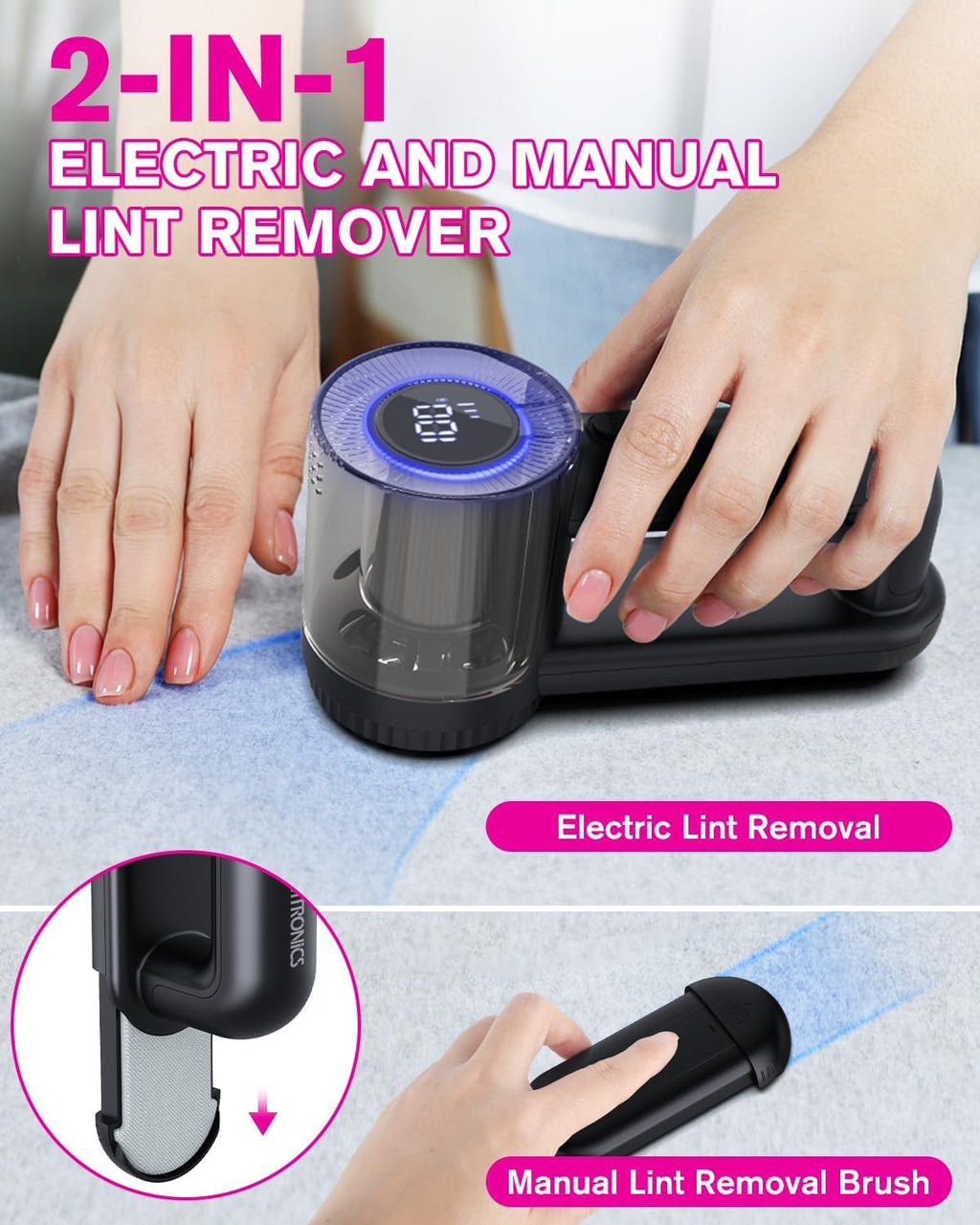 2-in-1 Electric Lint Shaver with 3 Extra Blades & LED Display