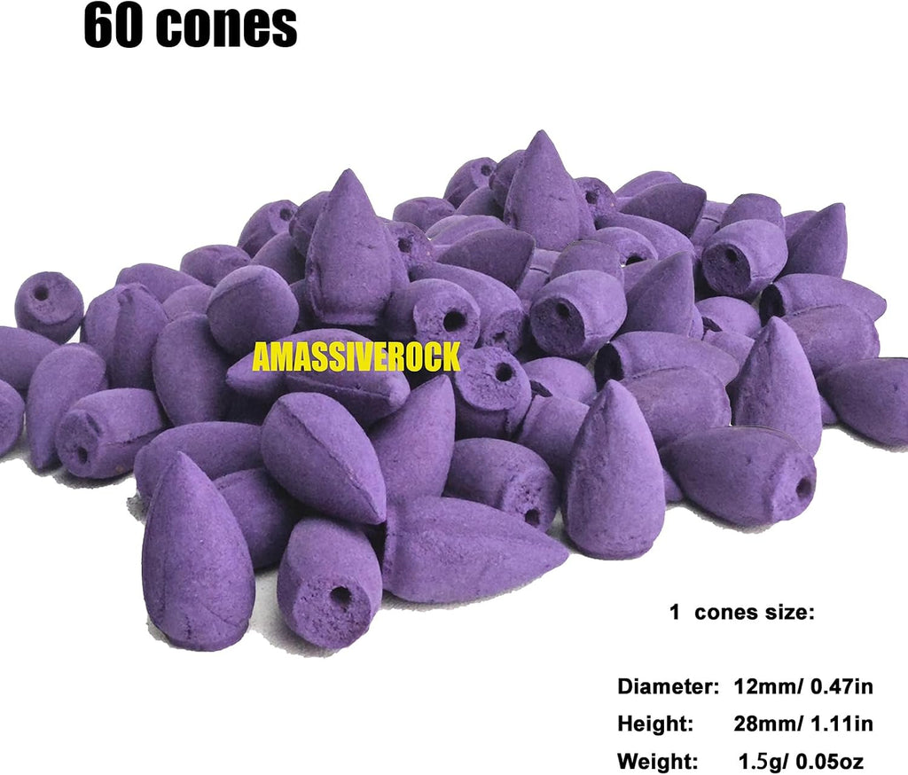Lavender Incense Cones (60 Cones) Backflow Incense Cones Holder Natural Meditation Lavender Citronella Incense Cone Yoga Relaxing Home Decor Aromatherapy Fragrance Gift