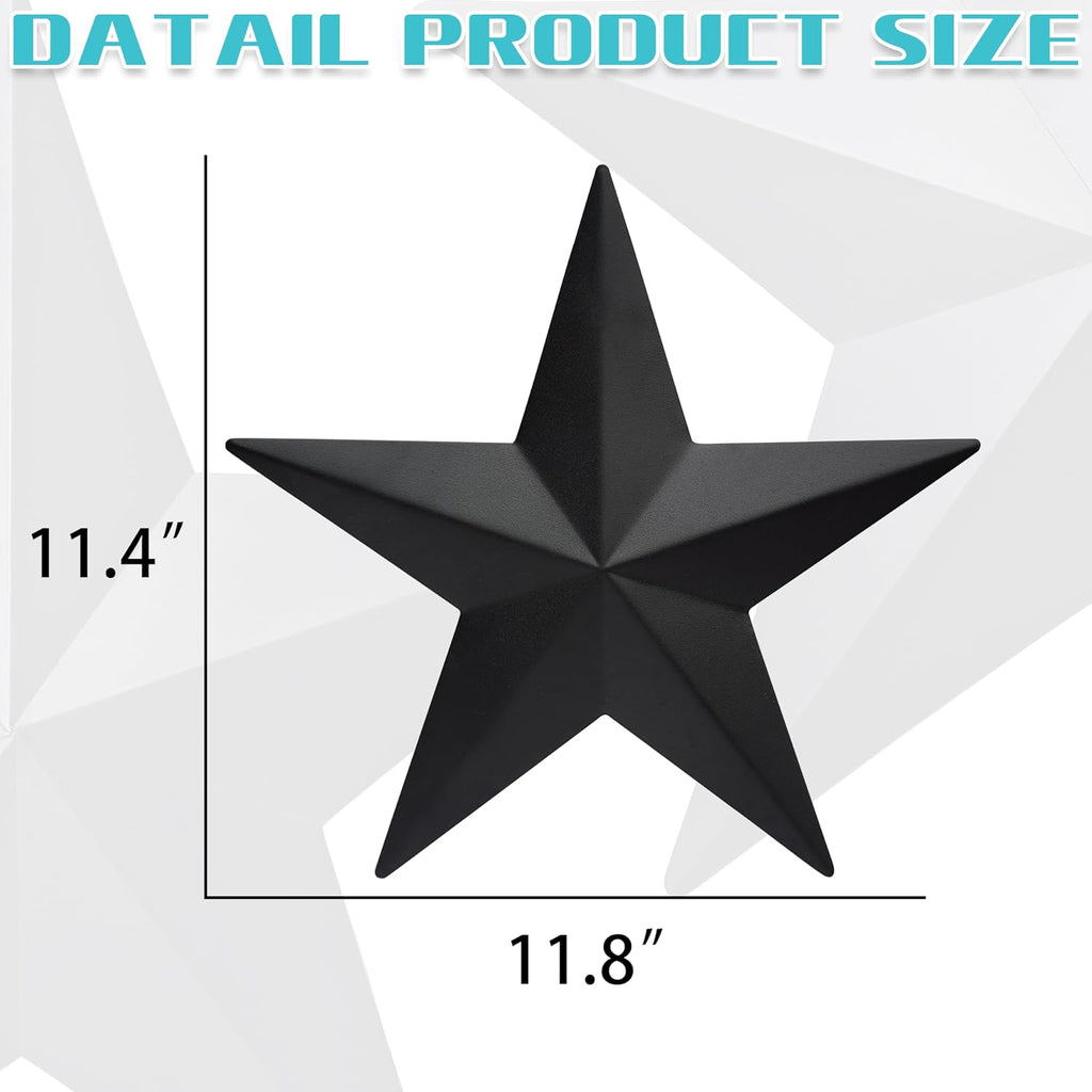 JoyEvy 12" Black Barn Star Wall Decor,Metal Stars Rustic Vintage Western Country Farmhouse Home Indoor or Outdoor Wall Decoration,Texas Stars for House Art Décor(Set of 3)