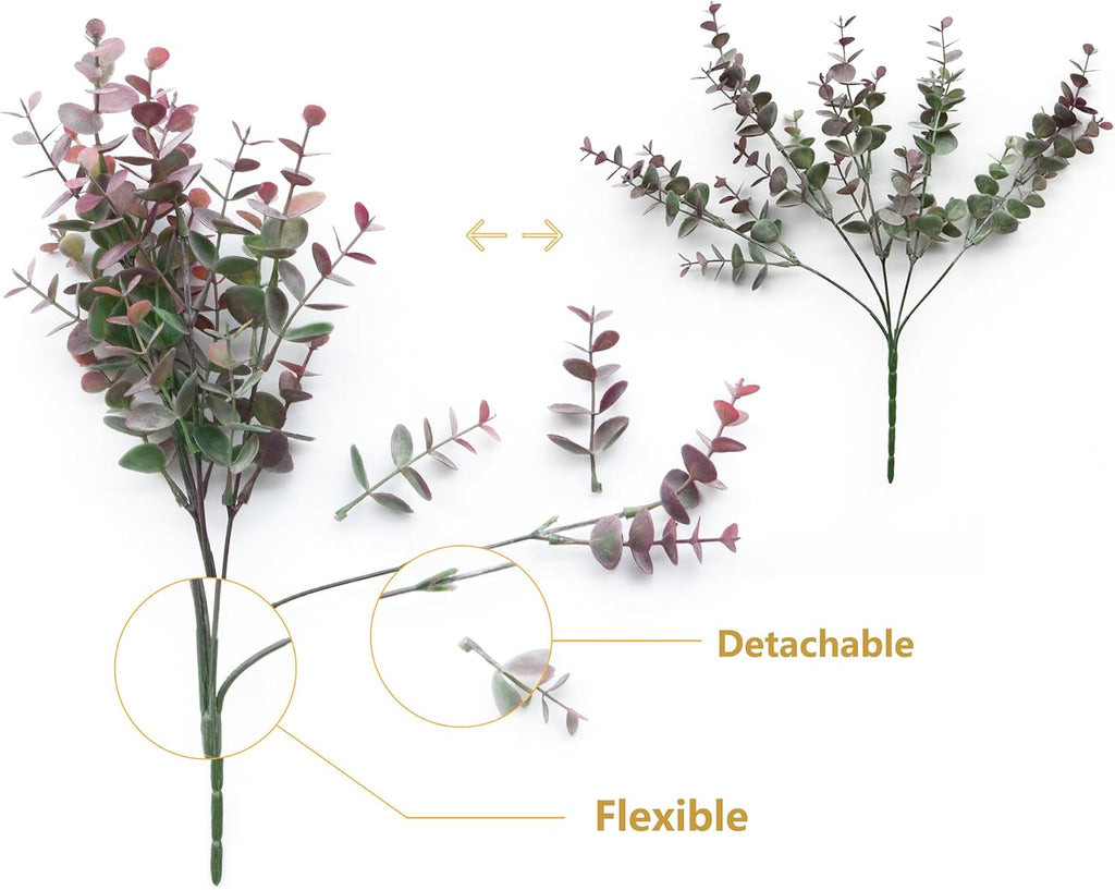 5Pcs Artificial Eucalyptus Stems，Artificial Greenery Fake Dust Frosted Eucalyptus Branches Leaves，Fake Plants for Decoration (Dusty Mauve- 13.8 in)