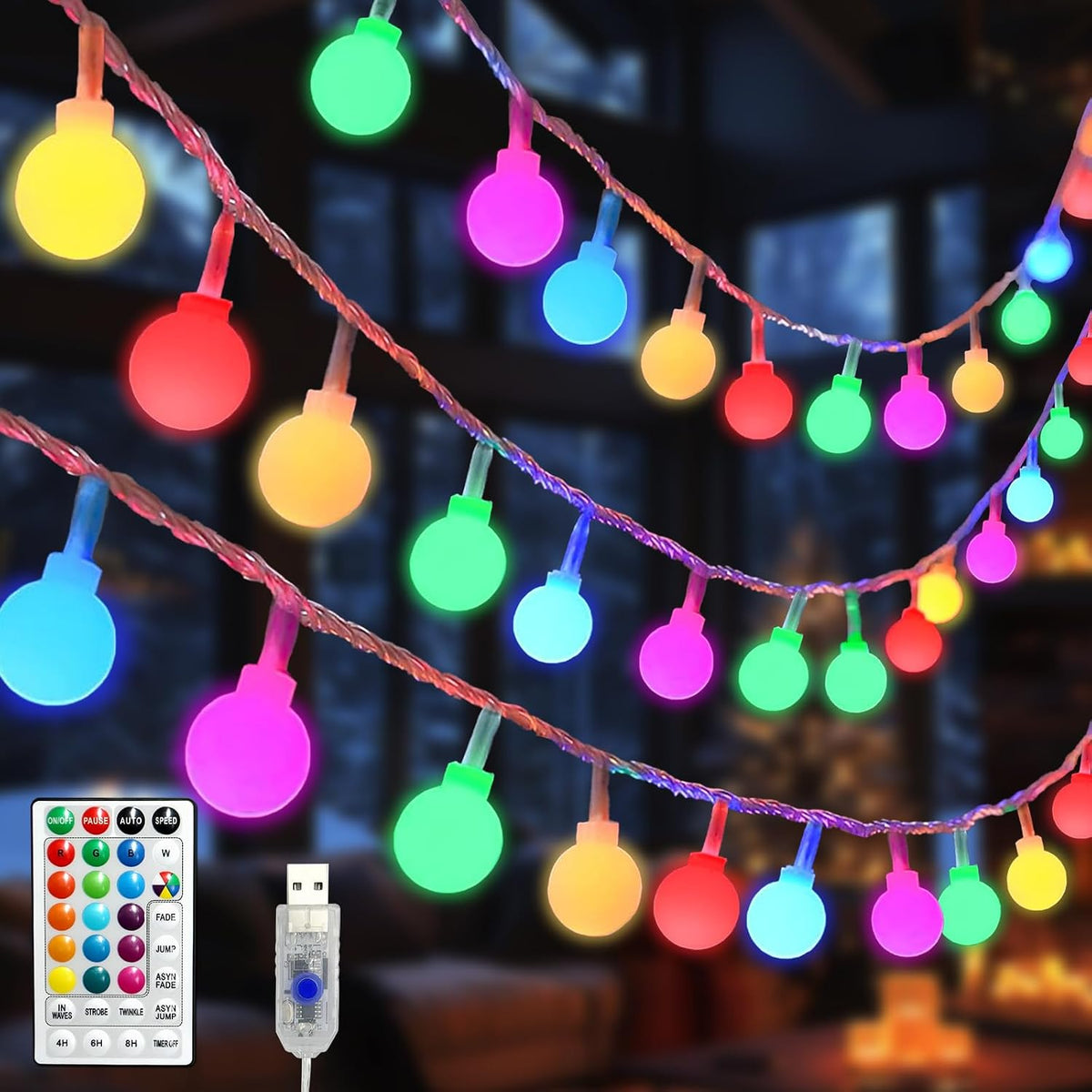 Globe Led String Lights Indoor 19 Color Changing String Lights Plug in 38ft 100 LED Fairy Lights with Remote Timer 7 Modes for Bedroom Dorm Party Camping Outdoor Christmas Lights Xmas Decoration