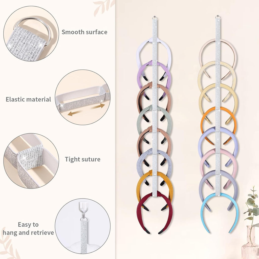 3 PCS Headband Holder Organizer for Girl,Hanging Hairband Storage for Women,Glittering Silver Hair Hoop Display Hair Accessories Organizer Bedroom College Dorm Decor(Glittering Silver)