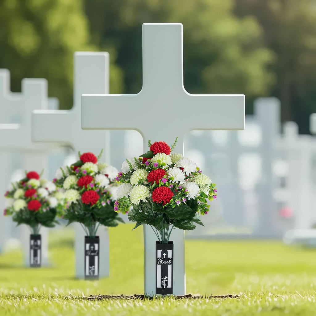 Artificial Cemetery Flowers for Grave: Fake Mums, 2 Pcs, 18 Heads