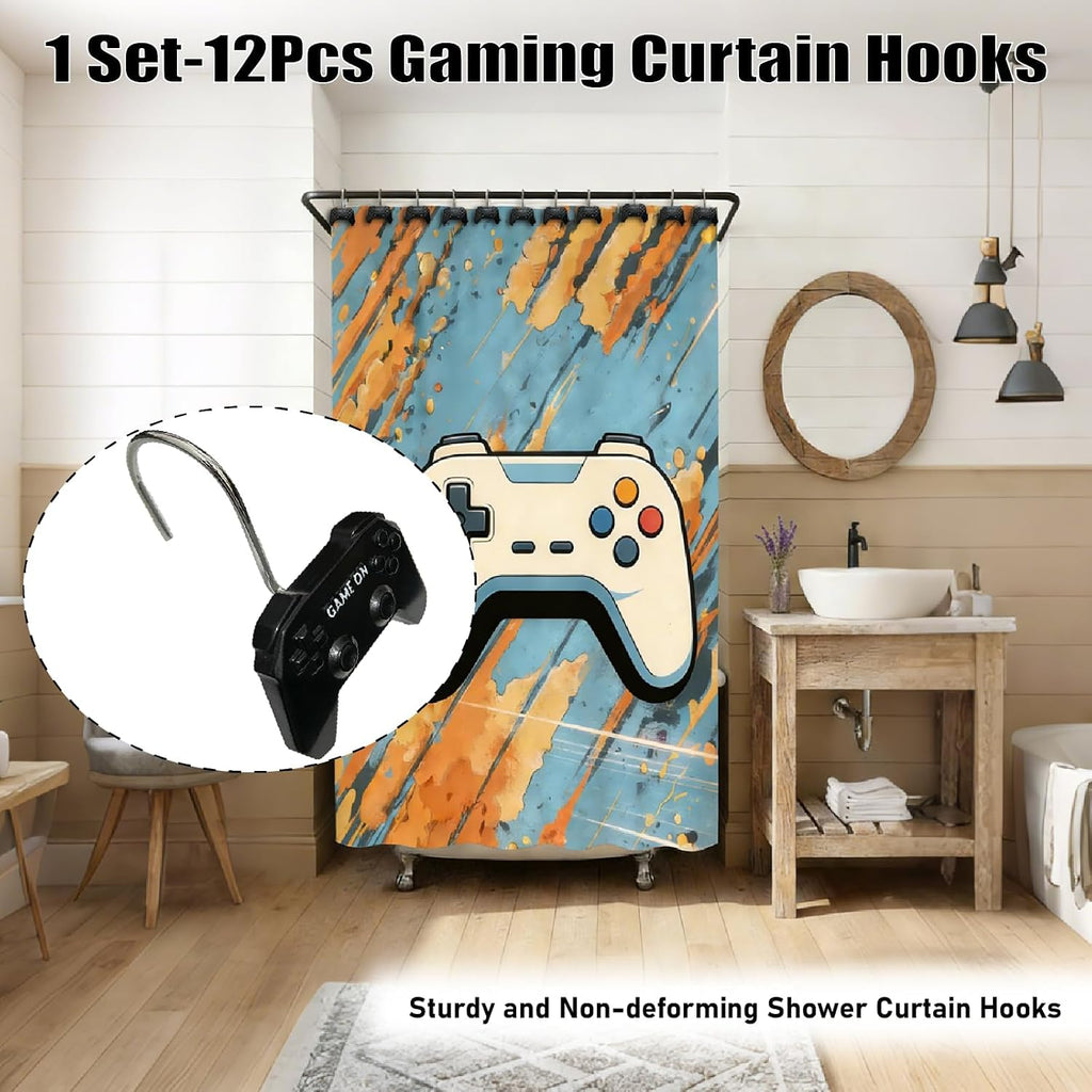 12 Pcs Game Theme Shower Curtain Hooks for Gamers Bathroom Decor